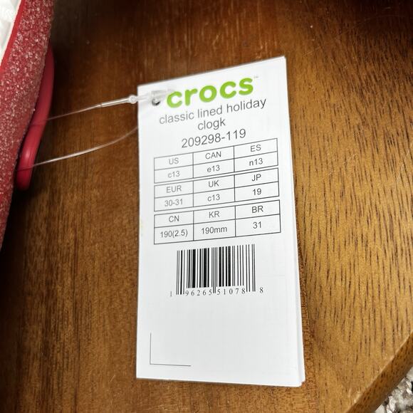 Crocs Kids Christmas/Holiday Size 13 Peppermint Glitter Classic Lined Red White - Picture 11 of 11